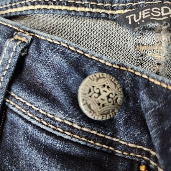 Silver Jeans Tuesday Low Rise Factory Fade Whiskered Size W29/L33 Dark Wash - Picture 5 of 16